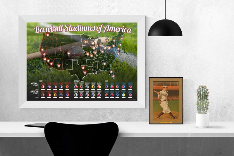 Merhoff & Larkin Baseball Stadiums of America Scratch Off Map | Lists National & Major League Teams | MLB Ballpark Wall Poster, Bucket List, & Tracker of Visited Parks | Gift for Baseball Enthusiasts & Sport Fans - Image 2
